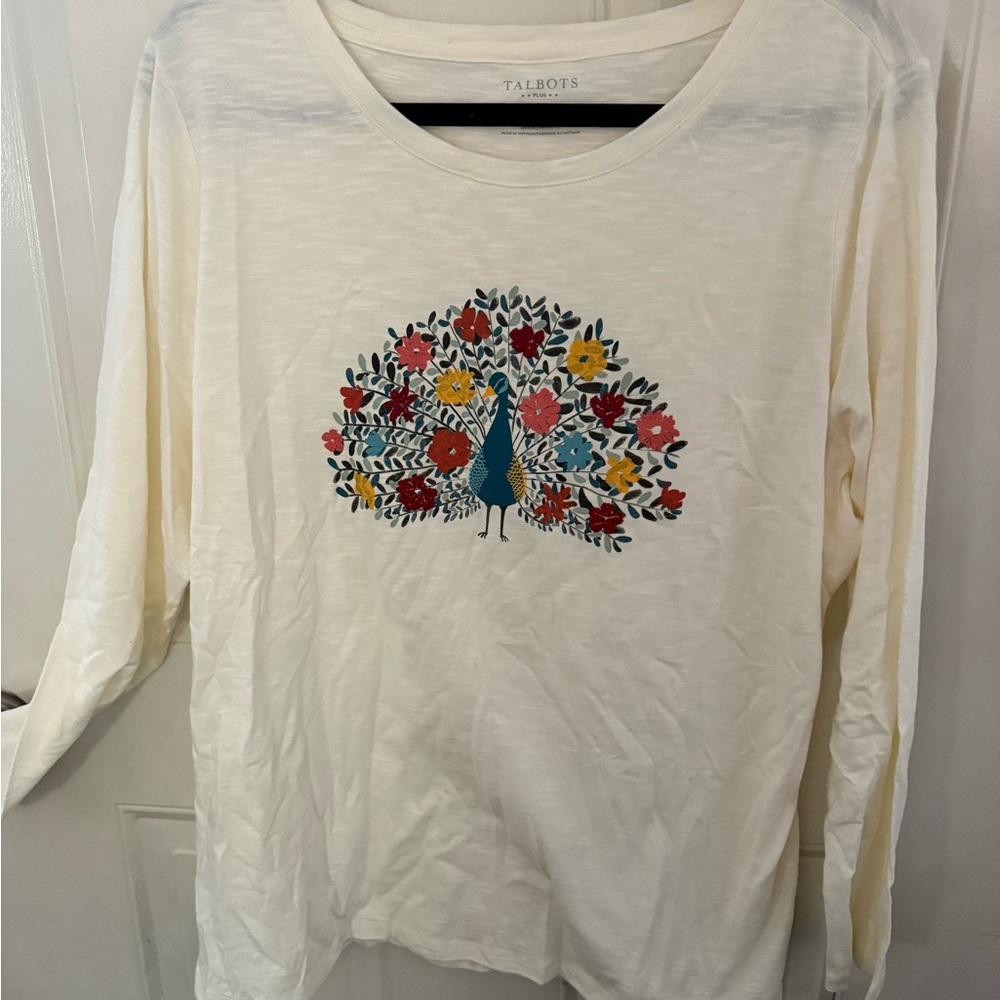 Talbots Floral Peacock Long Sleeve Tee